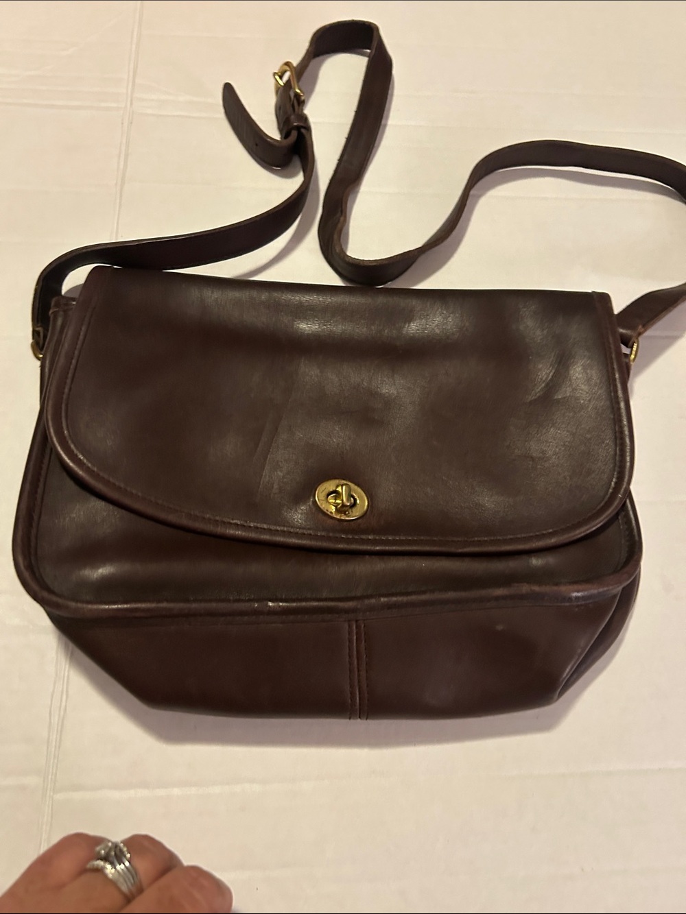 Vintage Coach City Bag 9790 Brown Leather Crossbody Shoulder Bag Made in Turkey
